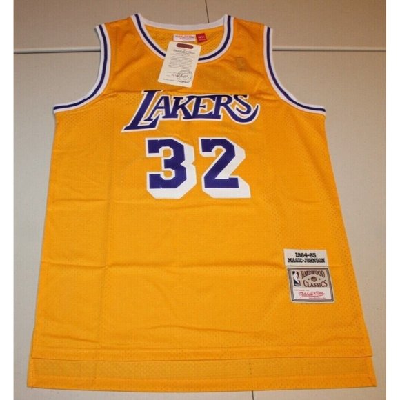VTG NBA Los Angeles Lakers Magic Johnson #32 Jersey Large Mitchell & Ness NWT - Picture 1 of 2